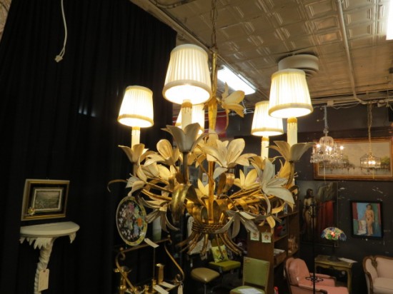Vintage Antique Italian Gilt Metal 5 Arm Chandelier – $295 Vintage Antique Italian Gilt Metal 5 Arm Chandelier – $295