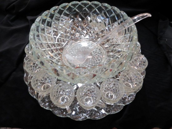 SALE! Vintage Mid-Century Modern Glass Punch Bowl Set – $120 SALE! Vintage Mid-Century Modern Glass Punch Bowl Set – $120