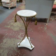 Vintage Antique White Marble/Gold Metal Rope Small Table/Pedestal – $225