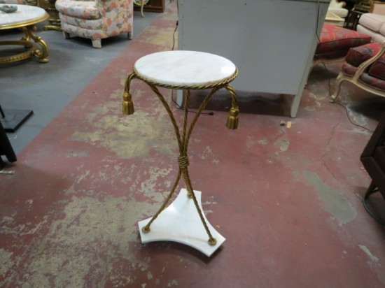 Vintage Antique White Marble/Gold Metal Rope Small Table/Pedestal – $225