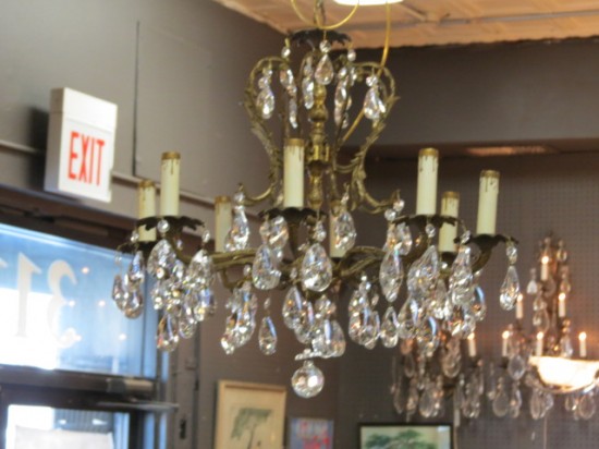 Vintage Antique Brass and Crystal 8 Light Chandelier – $475