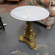 Vintage Antique Small Round Marble Top Pedestal Side Table – $165