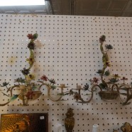 Vintage Antique Pair of Painted Metal Floral Candle Wall Sconces – $115 for the pair