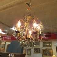 Vintage Antique Small 5 Arm Brass and Crystal Chandelier – $295