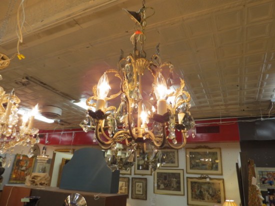 Vintage Antique Small 5 Arm Brass and Crystal Chandelier – $295 Vintage Antique Small 5 Arm Brass and Crystal Chandelier – $295