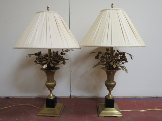 Vintage Antique Pair of Brass Bouquet of Roses Table Lamps – $900 for the pair