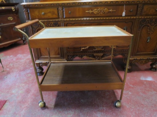 Vintage Mid Century Modern 2 Tier Walnut Bar Cart with Hotray Top – $150 Vintage Mid Century Modern 2 Tier Walnut Bar Cart with Hotray Top – $150