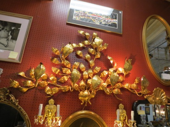 Vintage Antique Large 8 Arm Gilded Metal Leaves Wall Sconce – $495