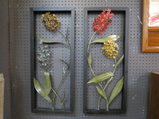 Vintage Mid Century Modern Pair of Metal Flower Wall Art – $195 for the pair