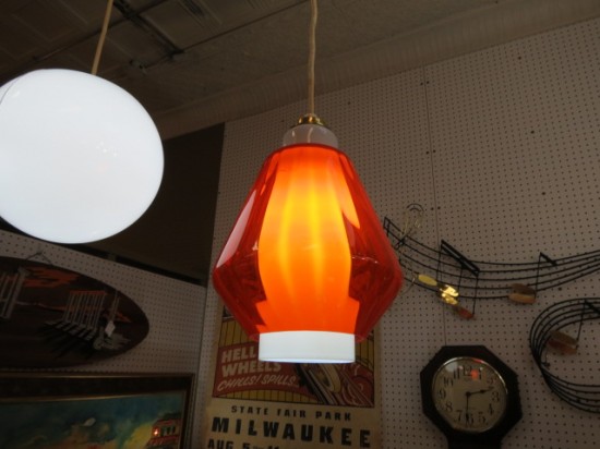 Vintage Mid Century Modern Orange Glass Pendant Light – $175