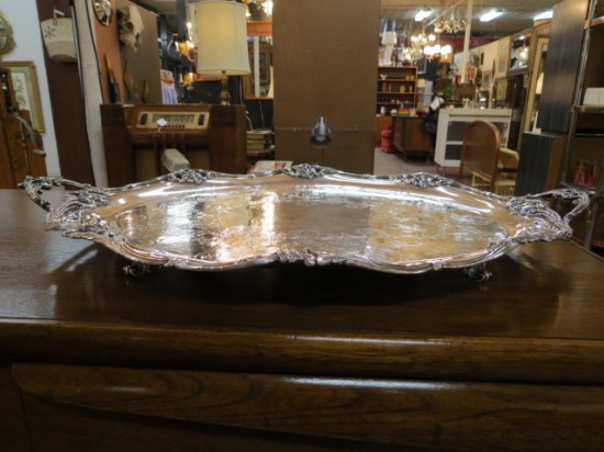 Vintage Antique Large Oval Silver Plate Footed Tray – $240 Vintage Antique Large Oval Silver Plate Footed Tray – $240