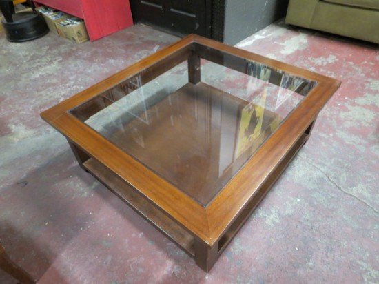 Vintage Square Mahogany 2 Tier Coffee Table/Side Table with Glass Top – $195