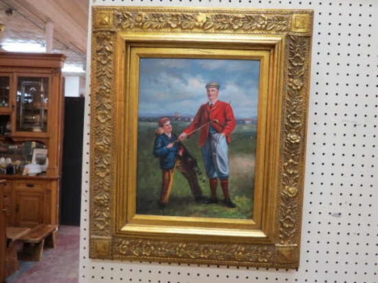 Vintage 1900s Golfer and Caddy Oil Painting – $65