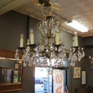 Vintage Antique Brass And Crystal 8 Light Chandelier c. 1940 – $475