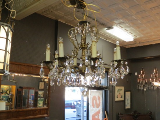 Vintage Antique Brass And Crystal 8 Light Chandelier c. 1940 – $475 Vintage Antique Brass And Crystal 8 Light Chandelier c. 1940 – $475