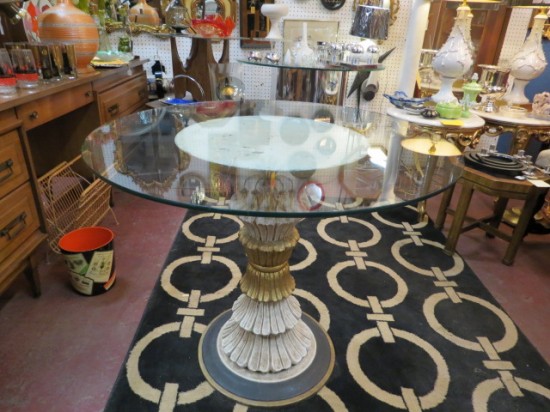 Vintage Antique Carved Wood Painted Center Table With Glass Top – $545