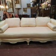 Vintage Antique French Style Pink Silk Carved Sofa By Interior Crafts – $595