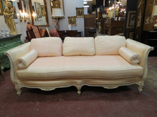 Vintage Antique French Style Pink Silk Carved Sofa By Interior Crafts – $595 Vintage Antique French Style Pink Silk Carved Sofa By Interior Crafts – $595