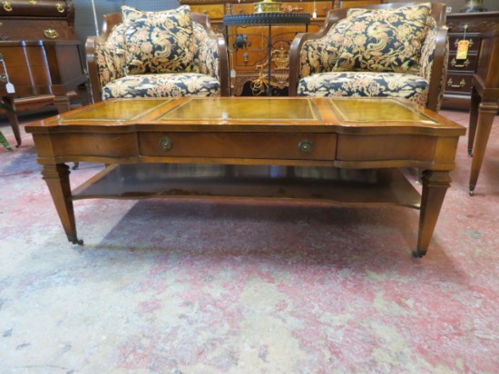 Vintage Antique Mahogany Leather Top Coffee Table – $295