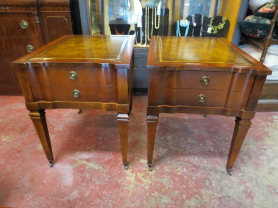 Vintage Antique Pair of Mahogany Leather Top Side Tables/Nightstands – $295 for the pair