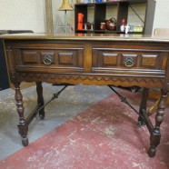 Vintage Antique Walnut 2 Drawer Jacobean Console Table/Server – $325