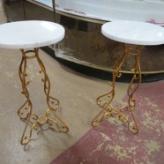 Vintage Antique Pair of Gold Metal Pedestals with Marble Tops – $475 for the pair