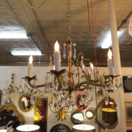 Vintage Antique Brass and Crystal 5 Arm Chandelier – $425