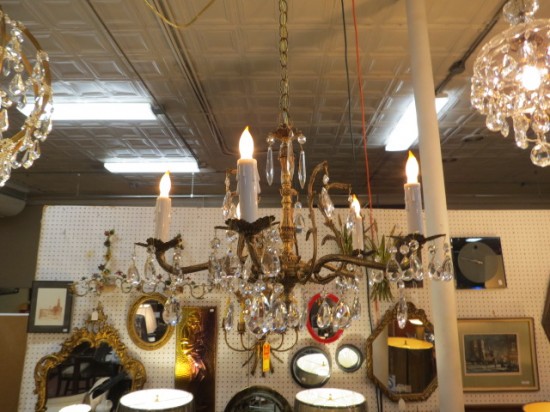 Vintage Antique Brass and Crystal 5 Arm Chandelier – $425 Vintage Antique Brass and Crystal 5 Arm Chandelier – $425