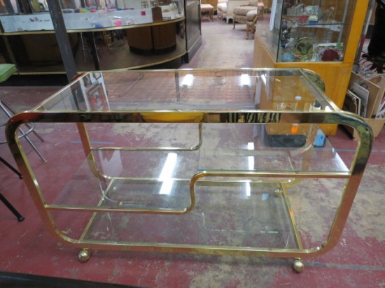 Vintage Mid Century Modern Milo Baughman Brass Glass Bar Cart/Server – $1250