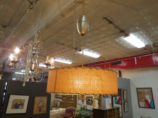 Vintage Mid Century Modern Adjustable Hanging Light with Drum Shade – $275