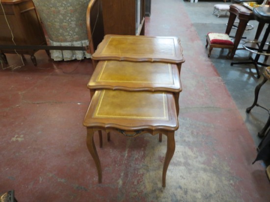Vintage Antique Set of 3 Walnut Leather Top Nesting Tables – $135 for the set