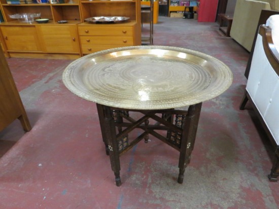 Vintage Antique Moroccan Brass Tray Coffee Table/Side Table – $445