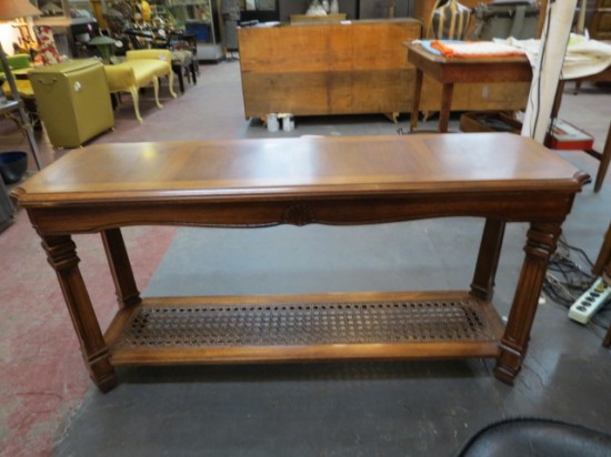 Vintage Antique Style Burled Oak and Fruitwood Console Table – $165