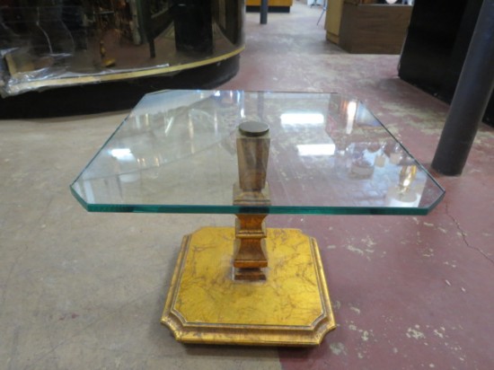 Vintage Antique Small Gilded Glass Top Coffee Table – $115