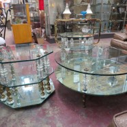 Vintage Hollywood Glam 3pc Tiered Mirror and Glass Table Set – $995 for the set