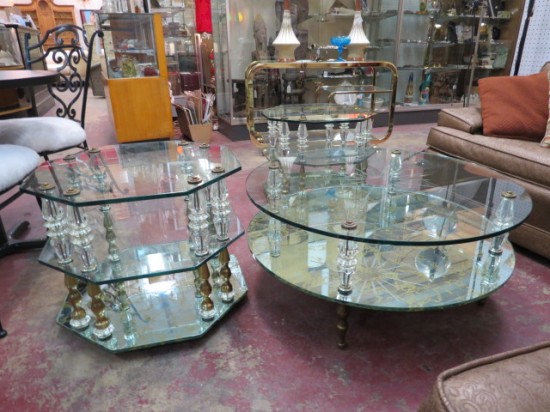 Vintage Hollywood Glam 3pc Tiered Mirror and Glass Table Set – $995 for the set