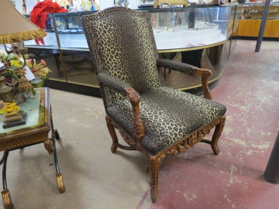 Vintage Antique Drexel Hand Carved Arm Chair with Leopard Fabric – $500 Vintage Antique Drexel Hand Carved Arm Chair with Leopard Fabric – $500