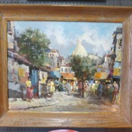 Vintage Antique Paris Impressionist Street Scene Oil Painting with Notre Dame – $595