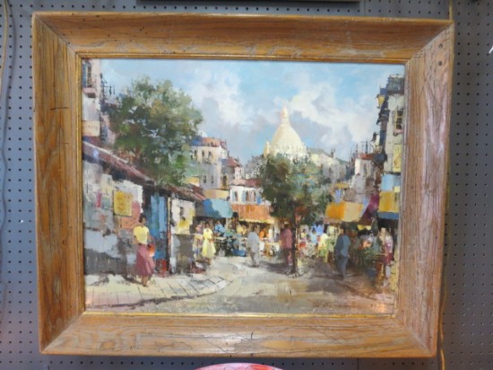 Vintage Antique Paris Impressionist Street Scene Oil Painting with Notre Dame – $595