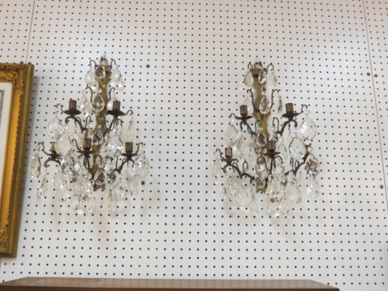 Vintage Antique Pair of French Bronzed Metal and Crystal Sconces – $495 for the pair