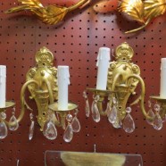 Vintage Antique Pair of Gilt Metal and Crystal Sconces – $295 for the pair