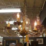 Vintage Antique 5 Arm Gold Colored Chandelier with Crystals – $165