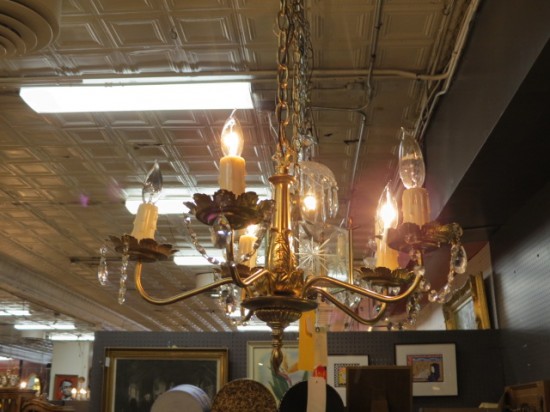 Vintage Antique 5 Arm Gold Colored Chandelier with Crystals – $165 Vintage Antique 5 Arm Gold Colored Chandelier with Crystals – $165