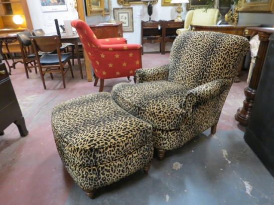 Vintage Leopard Print Velvet Lounge Chair and Foot Stool – $650 for the set