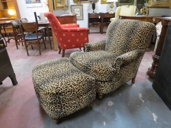 Vintage Leopard Print Velvet Lounge Chair and Foot Stool – $650 for the set Vintage Leopard Print Velvet Lounge Chair and Foot Stool – $650 for the set