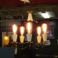 Vintage Mid Century Modern 5 Arm Metal Chandelier with Industrial Bulbs – $425