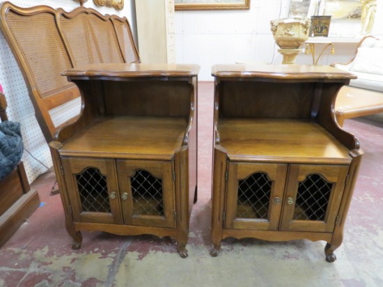 SALE! Vintage Antique French Style Pair of Solid Walnut Nightstands – $250 for the pair