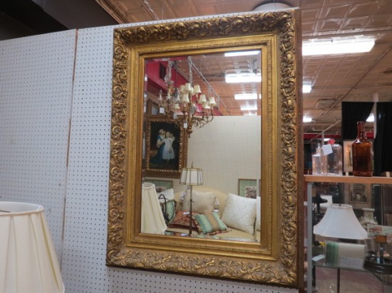 Vintage Large Gold Frame Beveled Mirror – $475