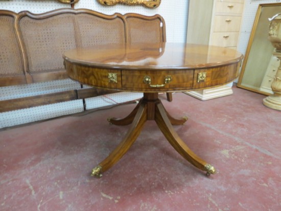Vintage Maitland-Smith Satinwood and Burlwood Large Drum Table – $850 Vintage Maitland-Smith Satinwood and Burlwood Large Drum Table – $850